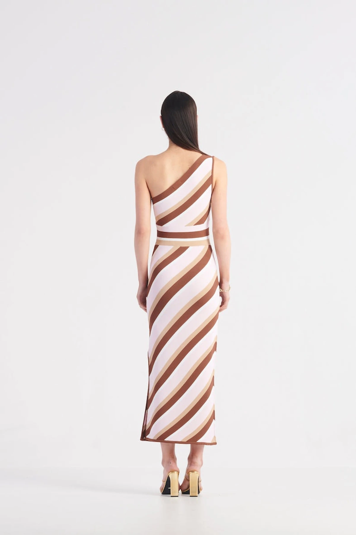 St Tropez One Shoulder Knit Dress - Neapolitan Stripe 7 St Tropez One Shoulder Knit Dress - Neapolitan Stripe - Image 5