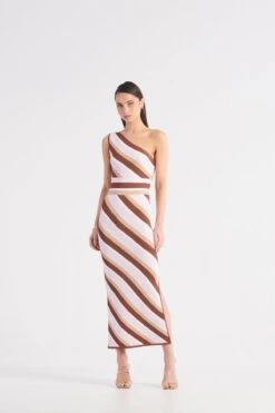 St Tropez One Shoulder Knit Dress - Neapolitan Stripe