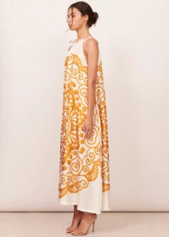 Coralie Silk Halter Dress - White/Toffee -Swathera Sales Pbnq5vixS0uSOrO0eFjbkjbOU 55044.1706704630