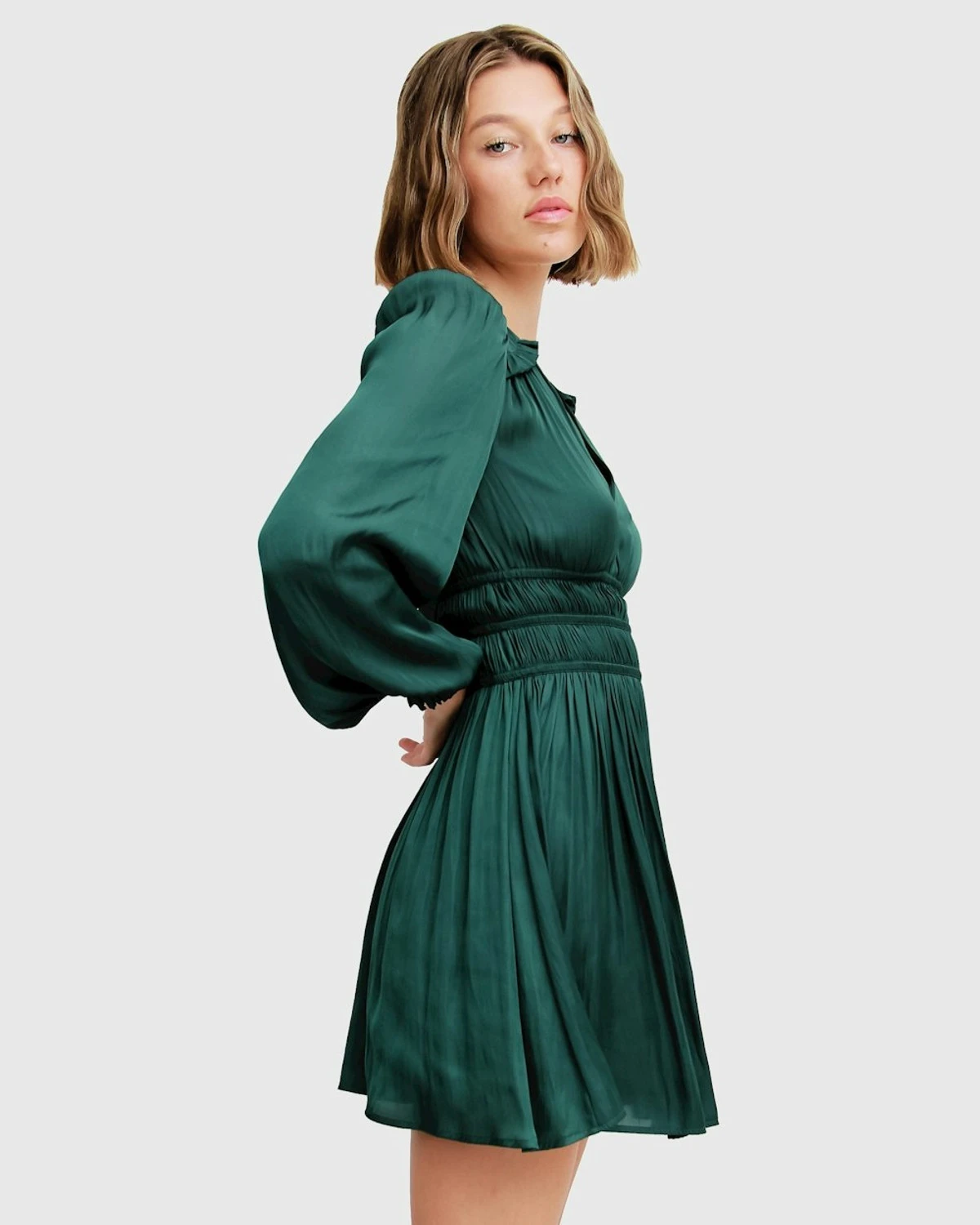 Shine Bright Ruched Mini Dress - Dark Green 4 Shine Bright Ruched Mini Dress - Dark Green - Image 2