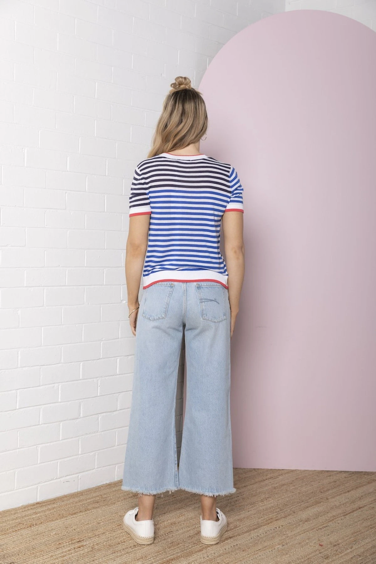 Colour Block Stripe Knit Tee - Navy / Ocean 6 Colour Block Stripe Knit Tee - Navy / Ocean - Image 4