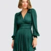 Shine Bright Ruched Mini Dress - Dark Green