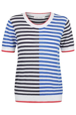 Colour Block Stripe Knit Tee - Navy / Ocean
